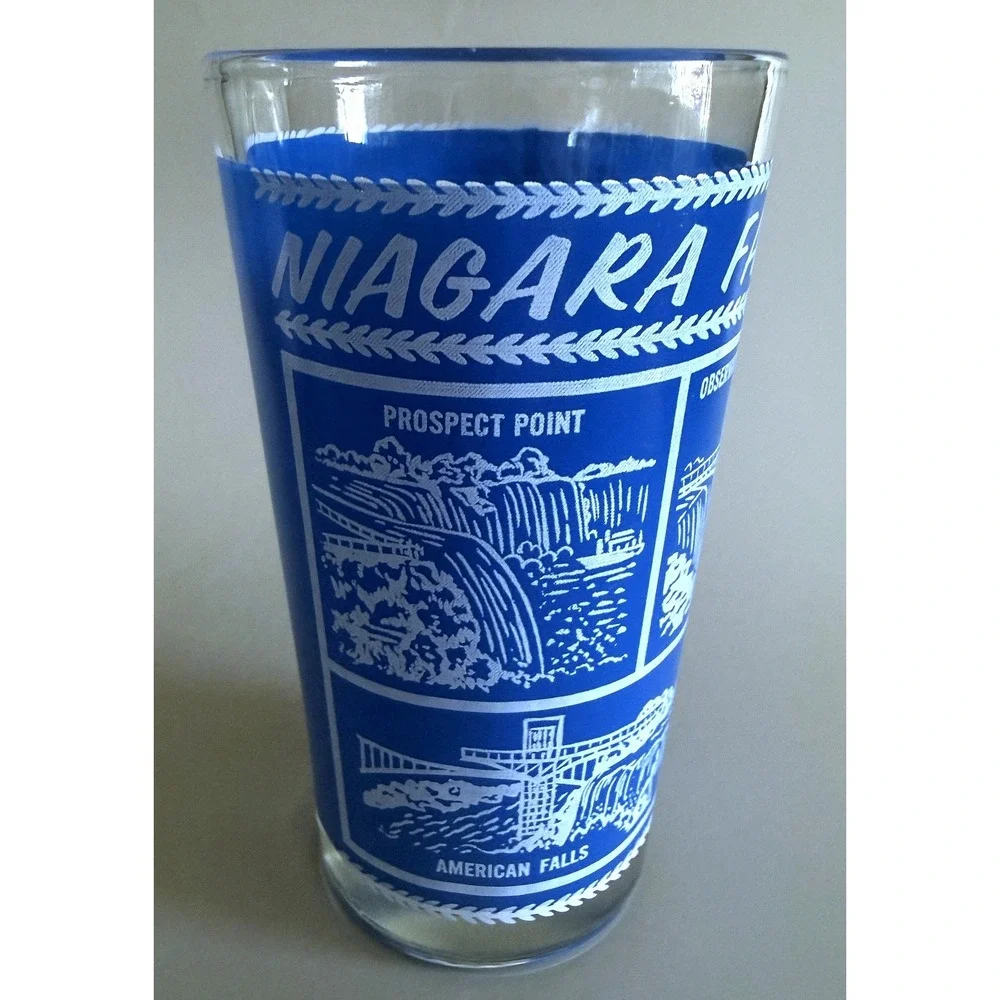 Vtg 1960s NIAGARA FALLS Landmarks State Glass Tumbler Highball Enamel Paint 5